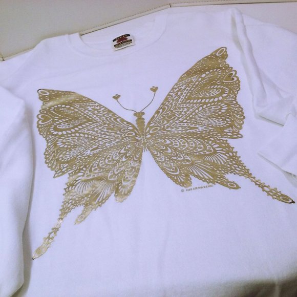 Vintage '89 Red Willow USA-made Golden Metallic Butterfly Sweatshirt -XXL White - Picture 6 of 10